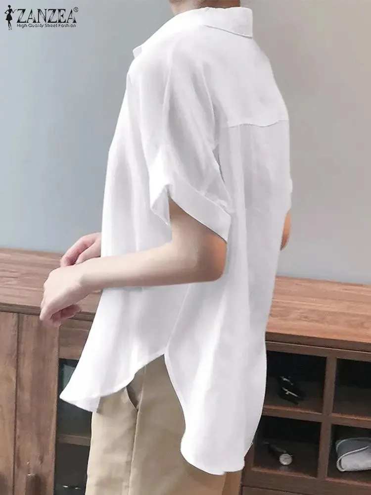 2023 Summer Oversized Shirts Women Shirt ZANZEA Fashion Loose Solid Tops Short Sleeved Blouse Casual Solid Buttons Down Blusas