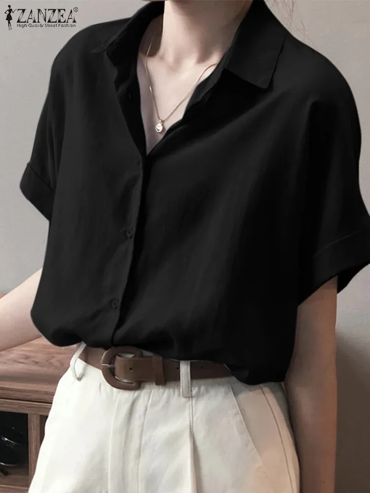 2023 Summer Oversized Shirts Women Shirt ZANZEA Fashion Loose Solid Tops Short Sleeved Blouse Casual Solid Buttons Down Blusas