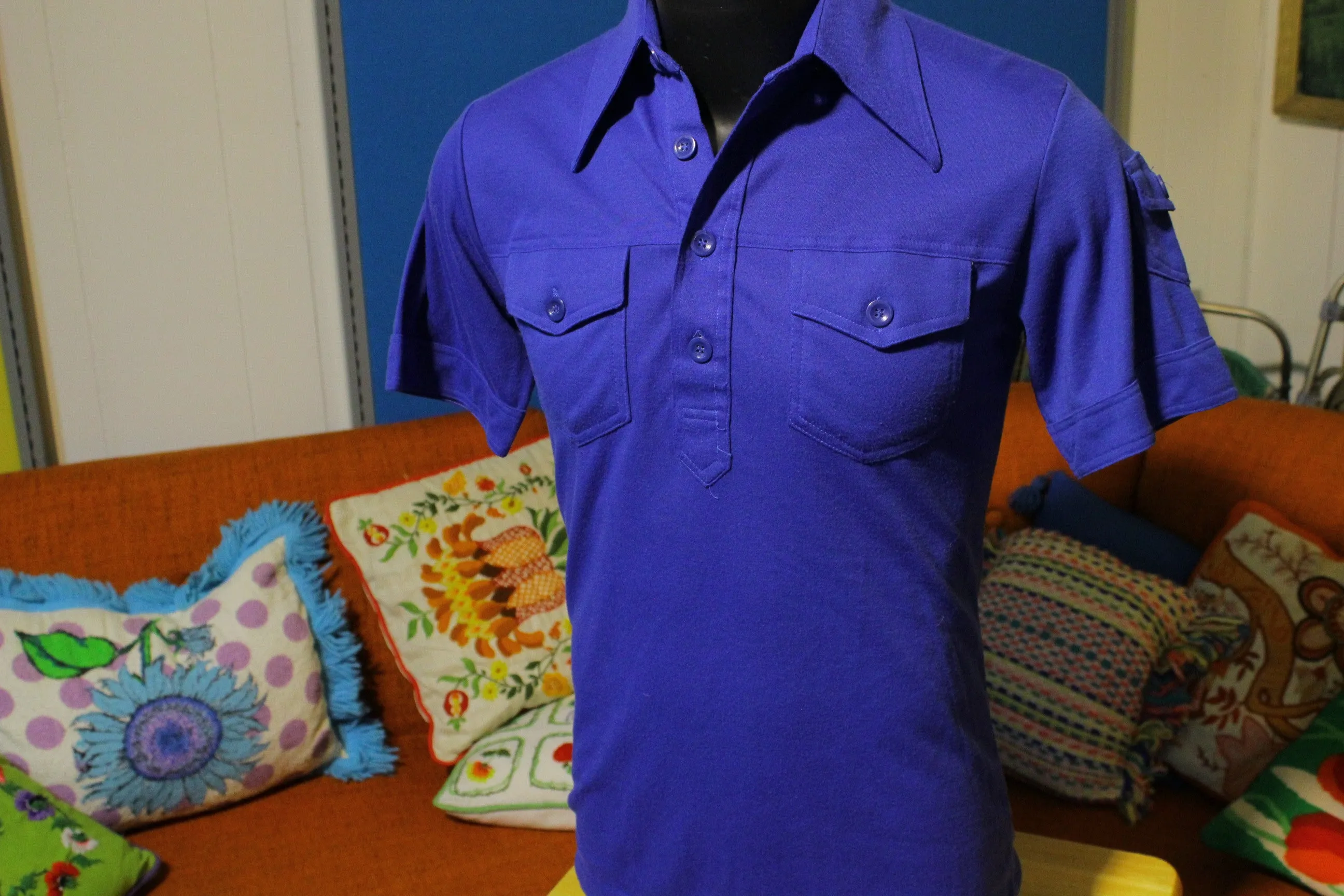 3 Pocket QW for Men Polo Original 80's Shirt.  Blue and Vintage.