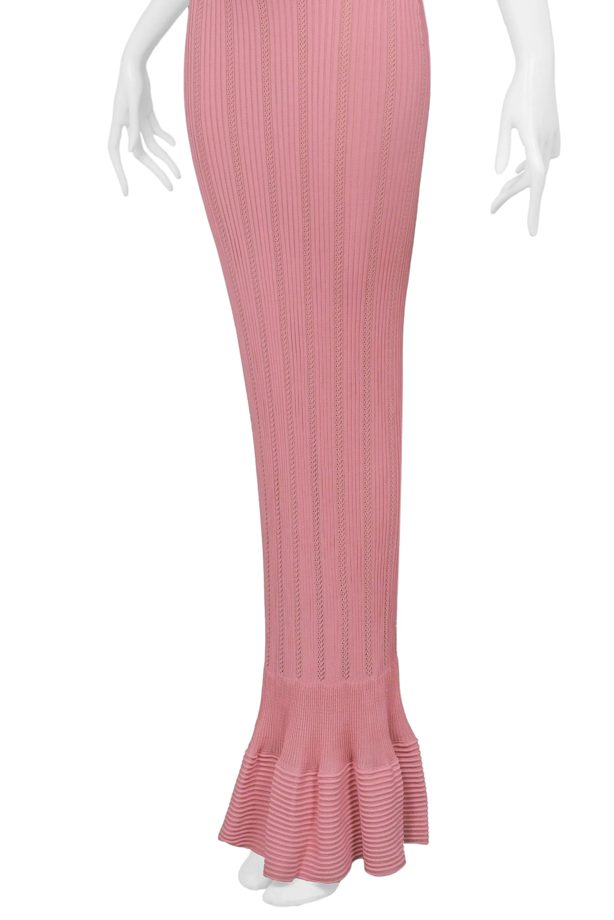 ALAIA SS 1996 PINK KNIT BODYCON MERMAID DRESS