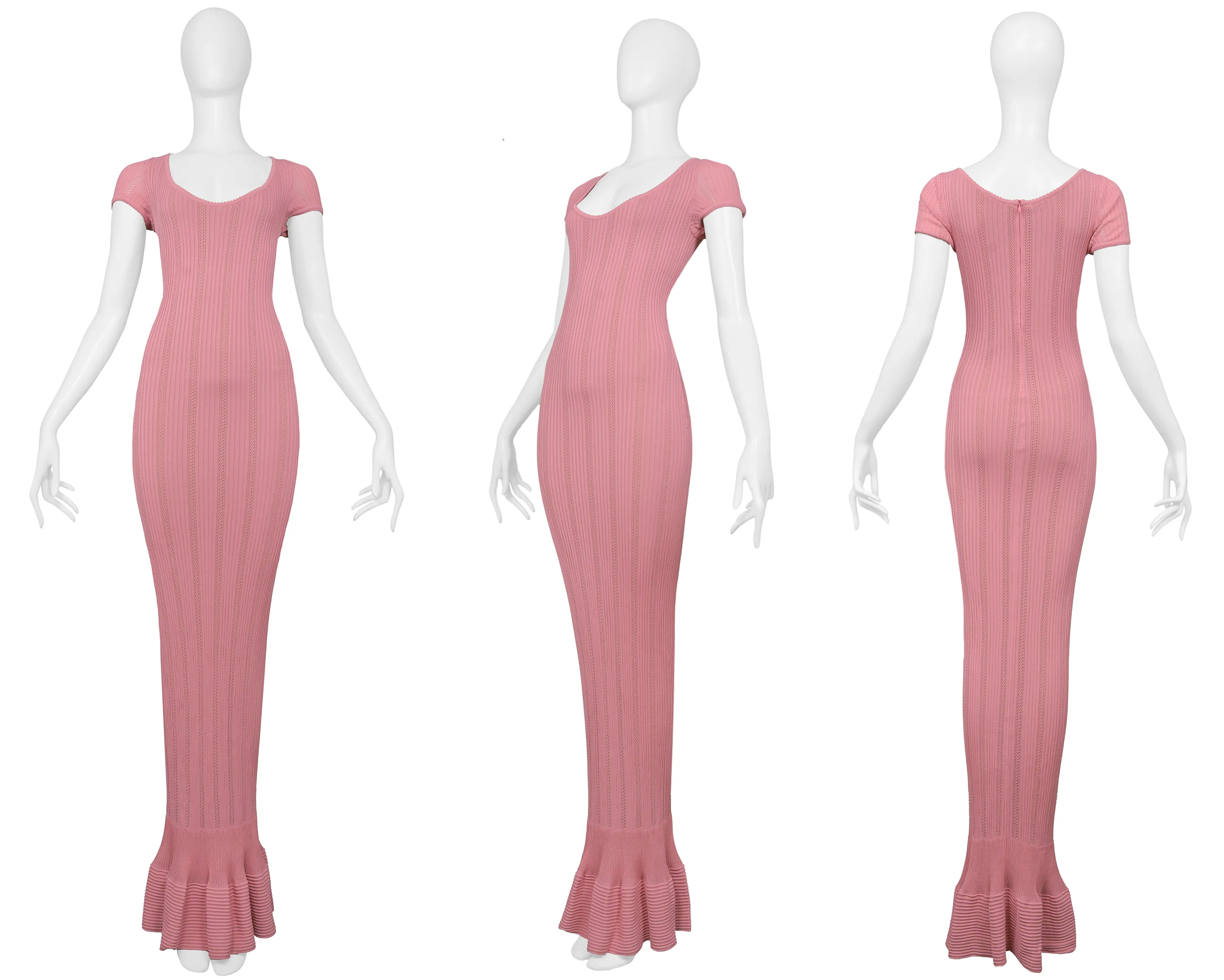 ALAIA SS 1996 PINK KNIT BODYCON MERMAID DRESS