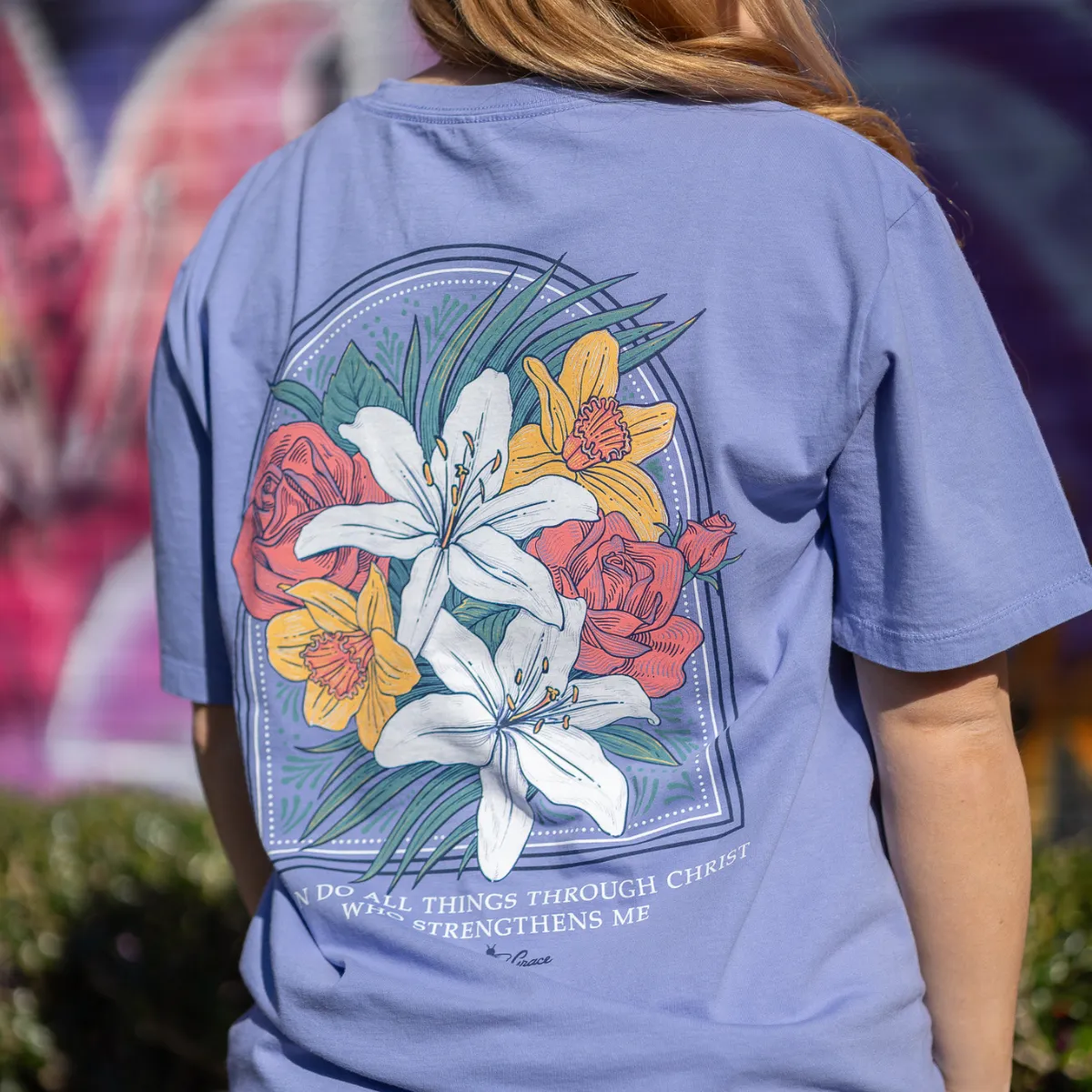 All Things Through Christ- Floral Christian T-Shirt