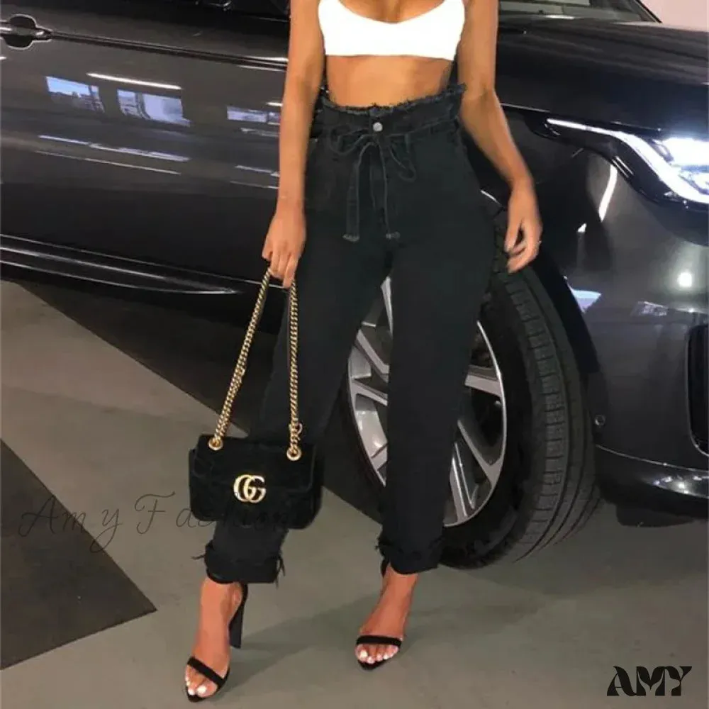 Amy Fashion - High Waist Women Streetwear Sexy Harem Stretch Mom Black Fashion Women Jean