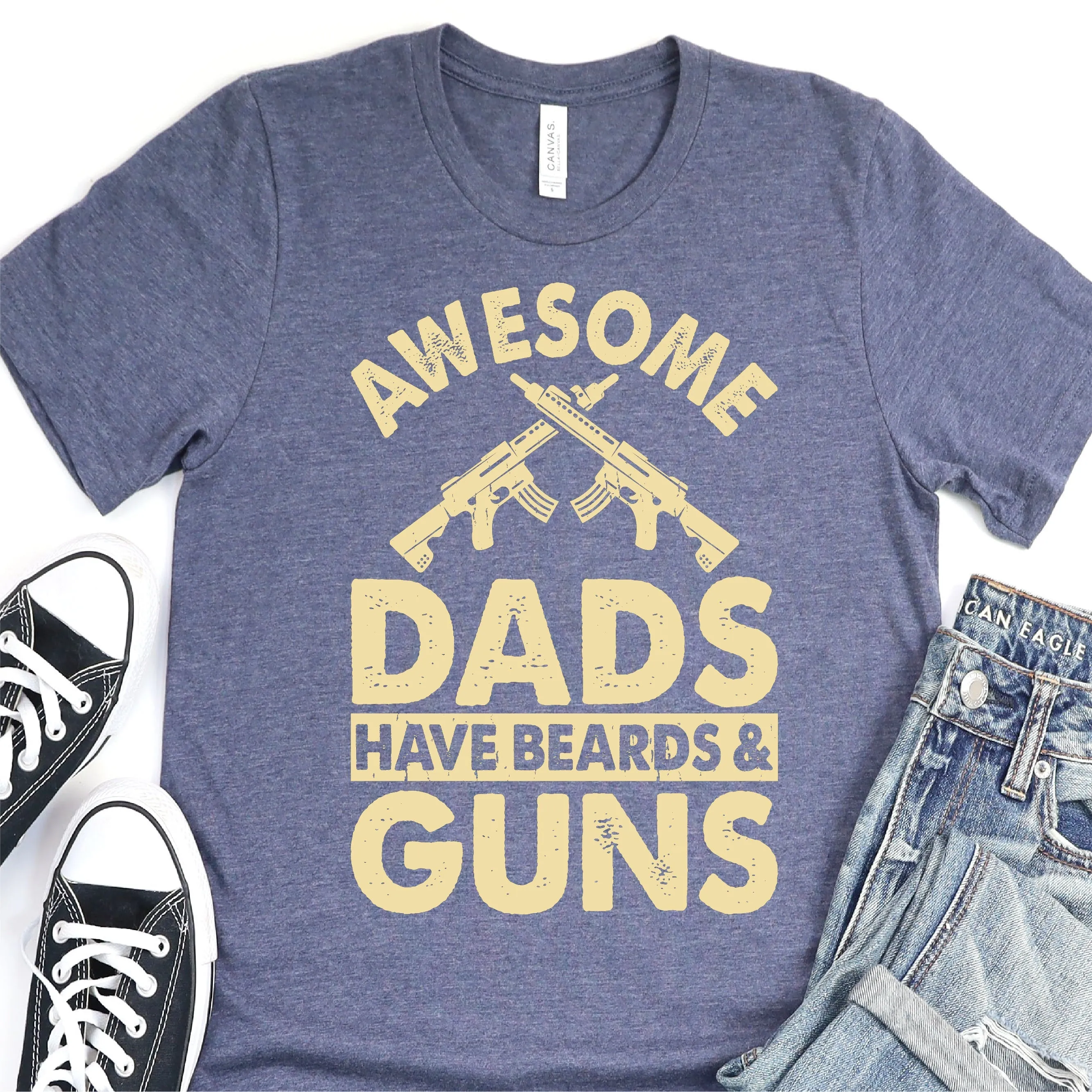 Awesome Dads Have Beards And Guns - Father's Day Graphic T-Shirt -  T-shirt T-Shirt For Dad