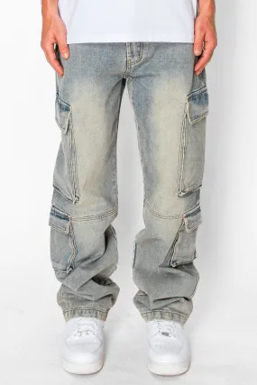 Baggy Fit Multi Cargo Pockets Jeans