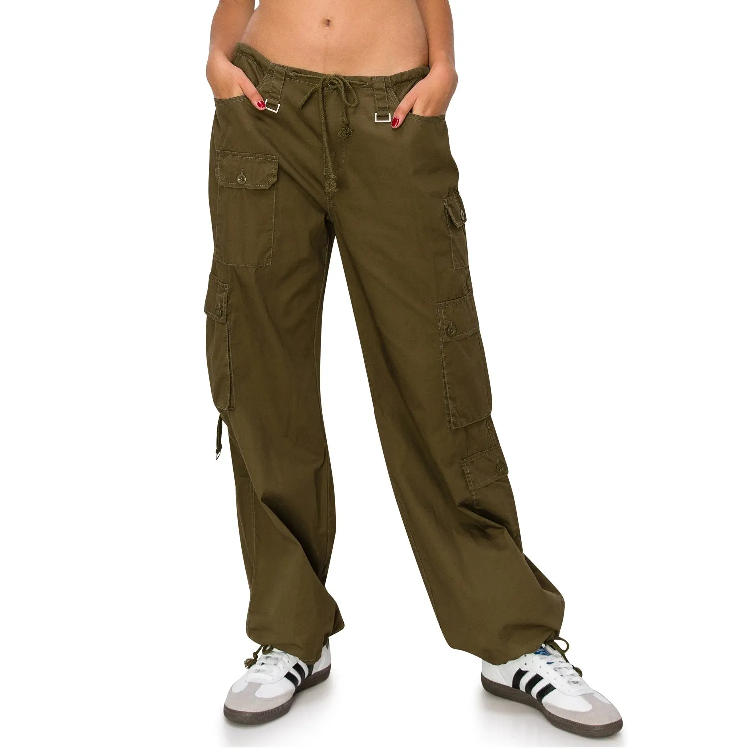 Baggy Fit Parachute Cargo Pants - Olive