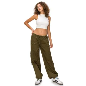 Baggy Fit Parachute Cargo Pants - Olive