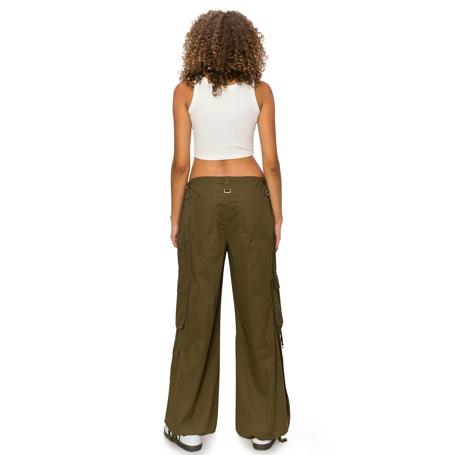 Baggy Fit Parachute Cargo Pants - Olive