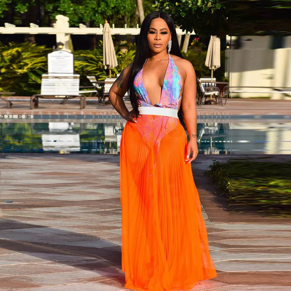 Beach Mesh High Waist See Through Maxi Dress