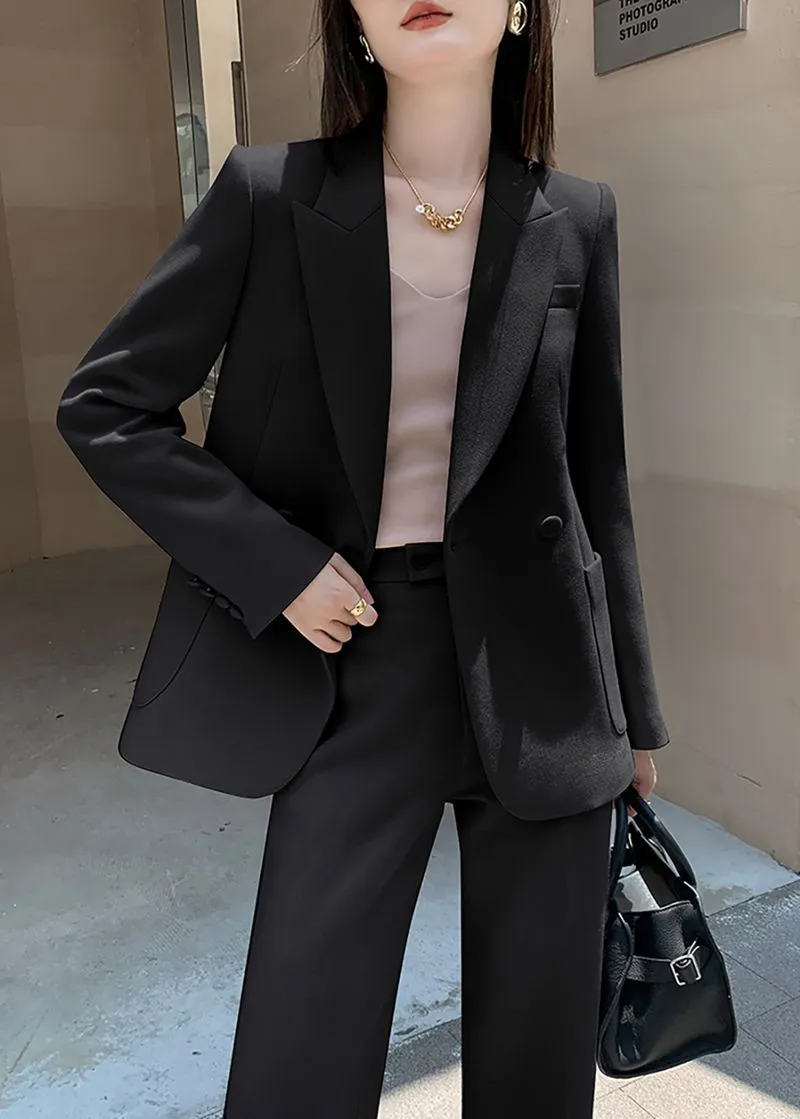 Belted Double Breasted Blazer Wide Pants Suit Two-Piece Set