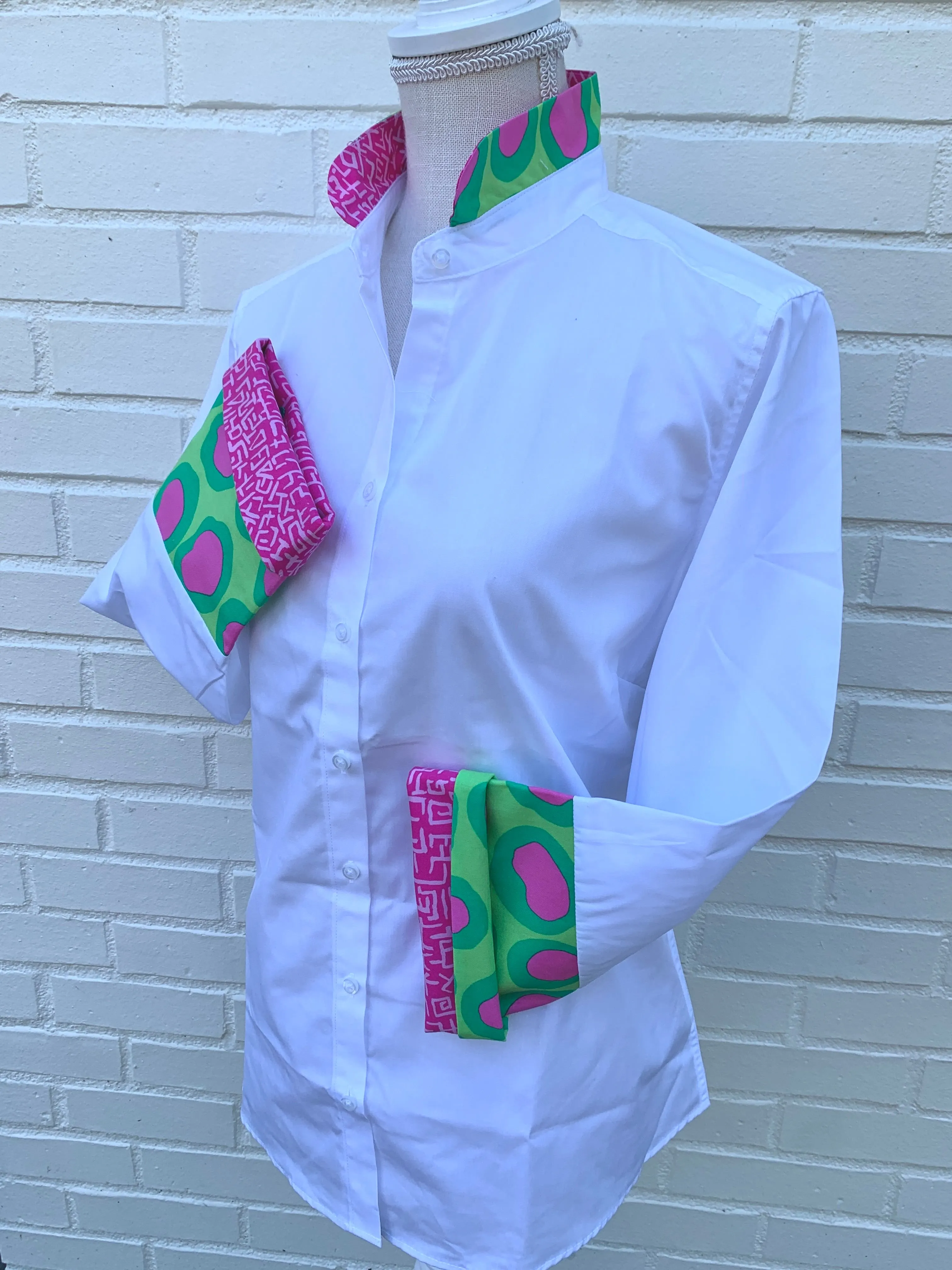 Beth Bell Sleeve - White w/Pink Geo & Green Pink Circle (LB40)