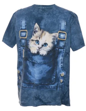 Blue Cat Design Tie Dye T-Shirt - L