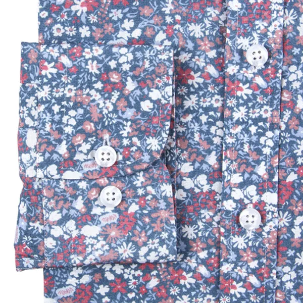 Blue Floral Print Tailored Fit Men's Shirt