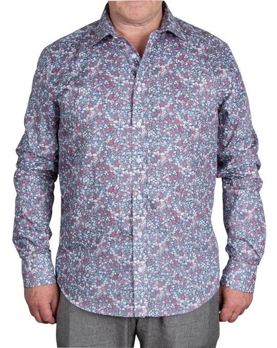 Blue Floral Print Tailored Fit Men's Shirt