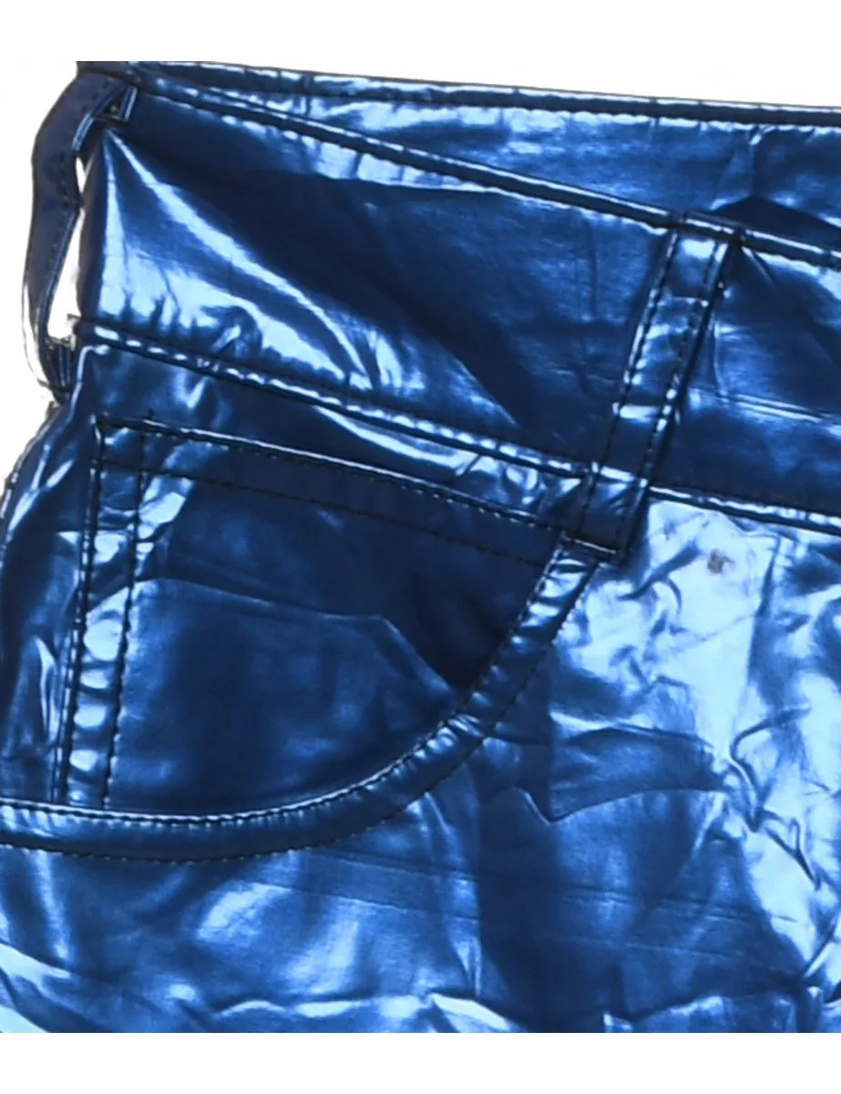 Blue Metallic Shiny Trousers - W28 L32