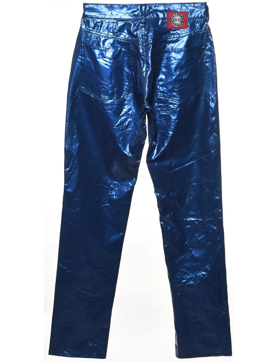 Blue Metallic Shiny Trousers - W28 L32