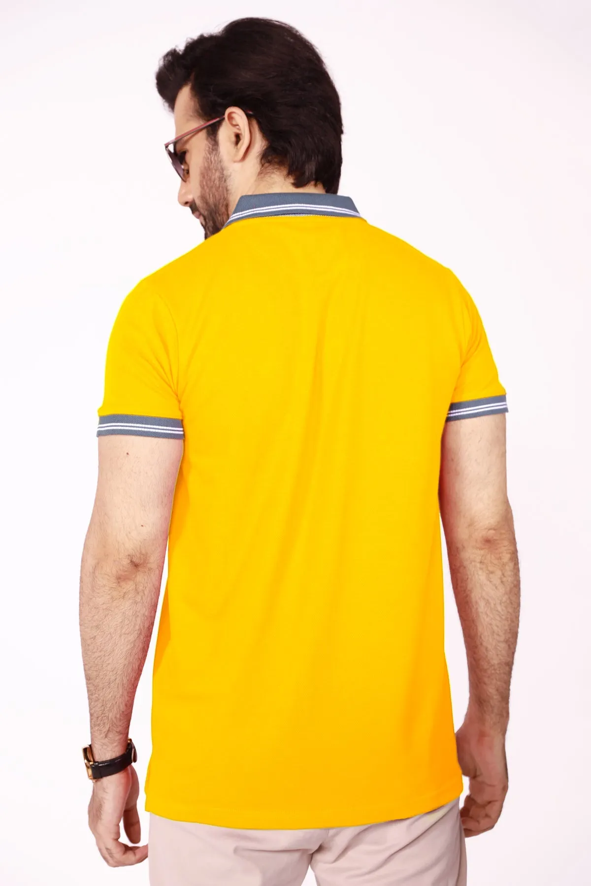 Bright Yellow Contrast Embroidered Polo Shirt - S22 - MP0073R