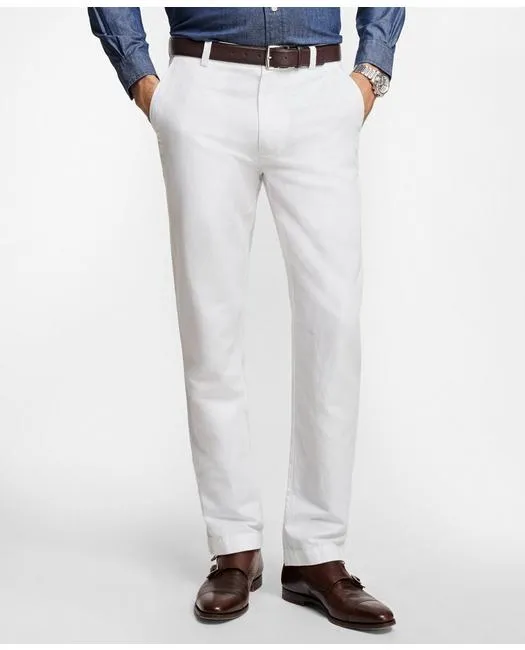 Brooks Brothers Men's Clark Fit Linen and Cotton Chinos White