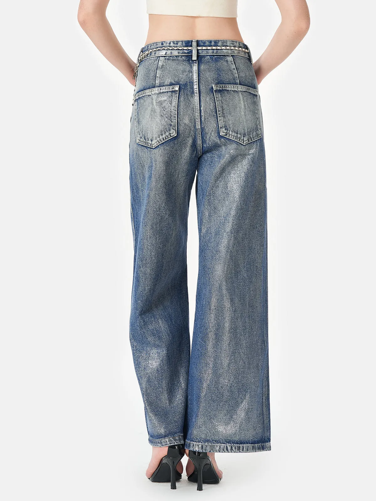 Brushed Silver Gradient Denim Jeans