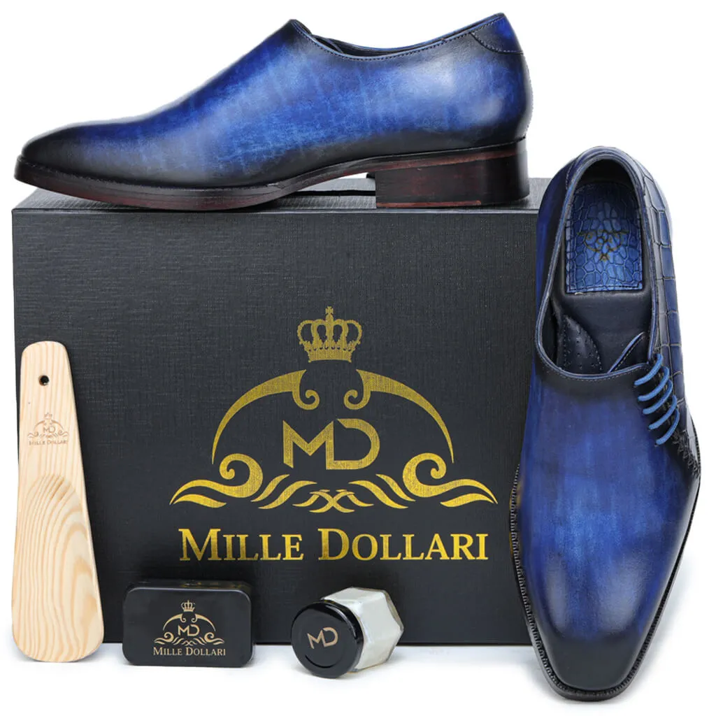 Callahan Comfort Smokey Blue Cut Croco Textured Oxfords