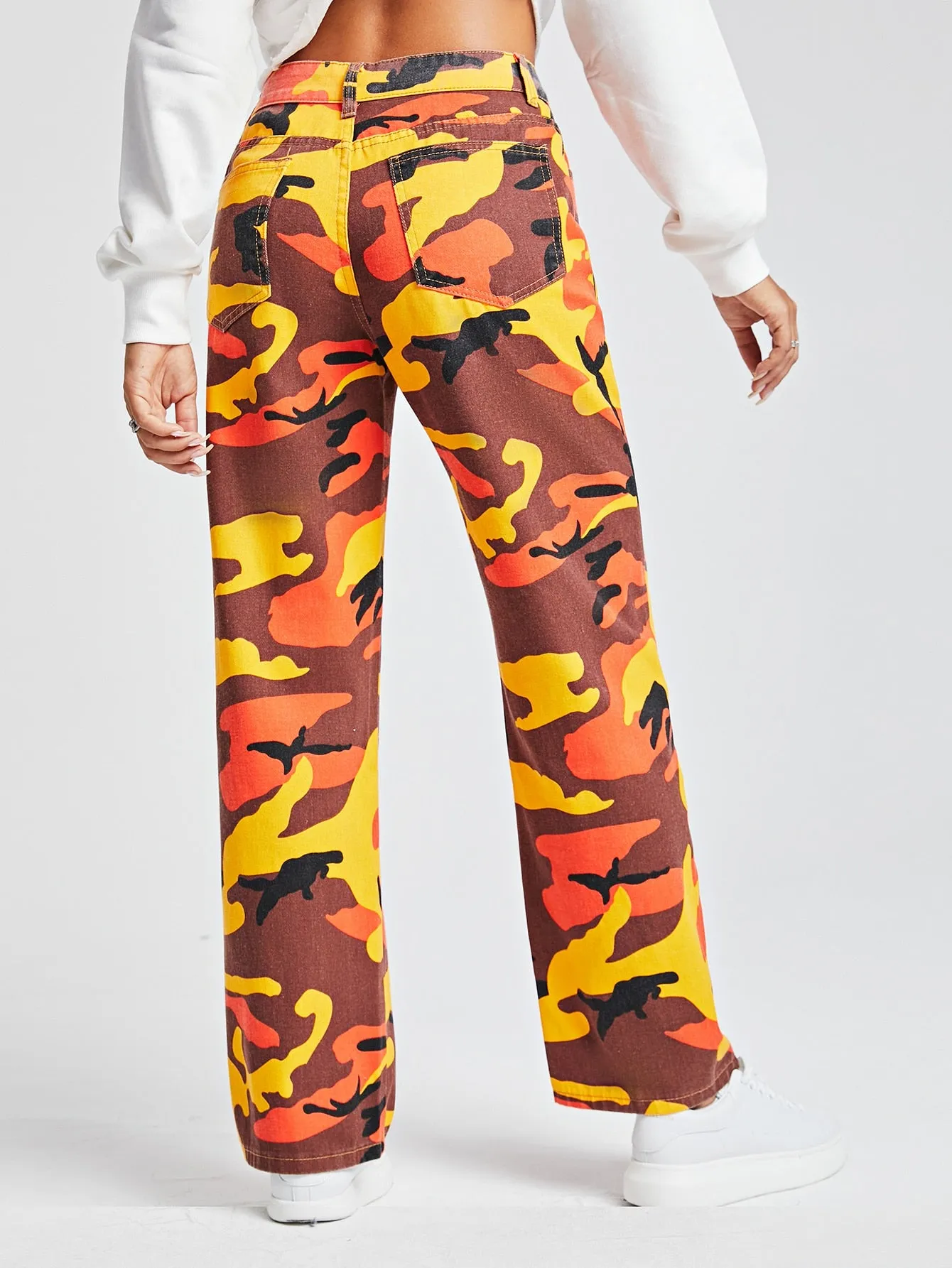 Camo Zipper High Waist Long Women Jeans