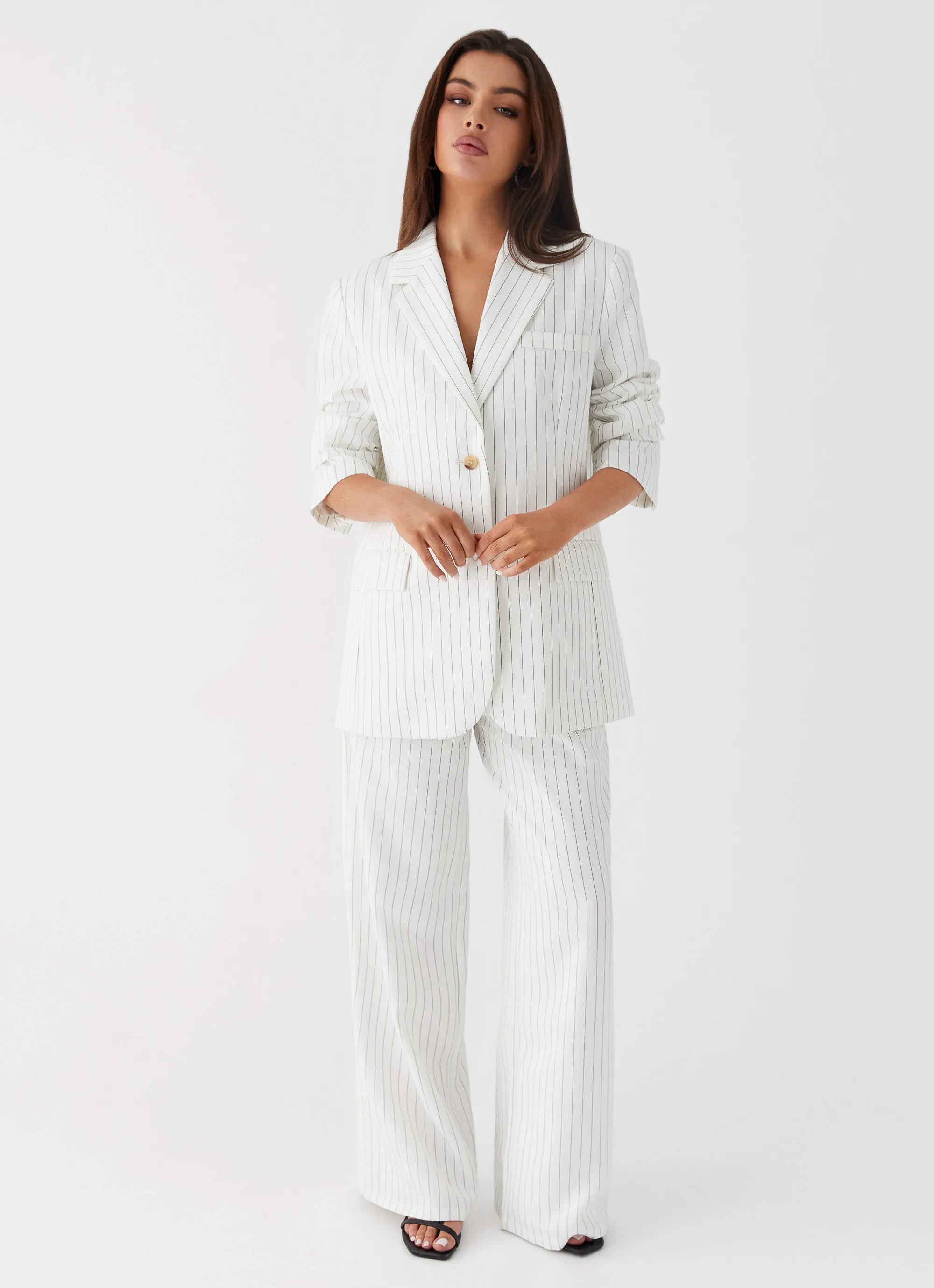 Can't Leave Pinstripe Oversized Blazer - White Pinstripe