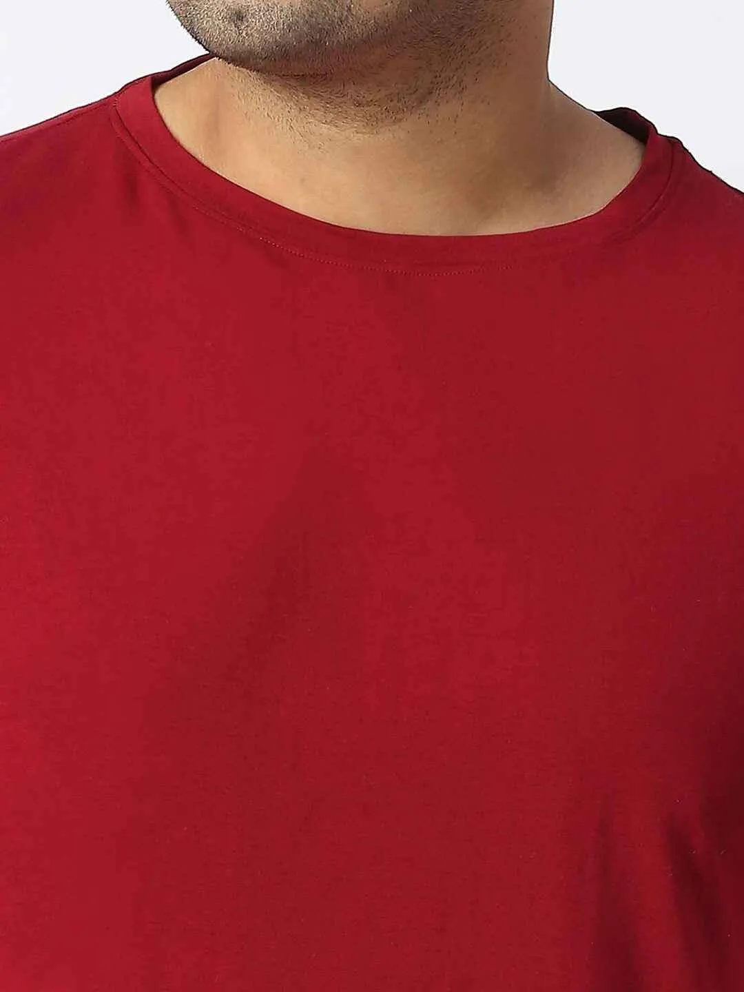 Carmine Red Round Neck Cotton Lycra Tshirt Plus Size