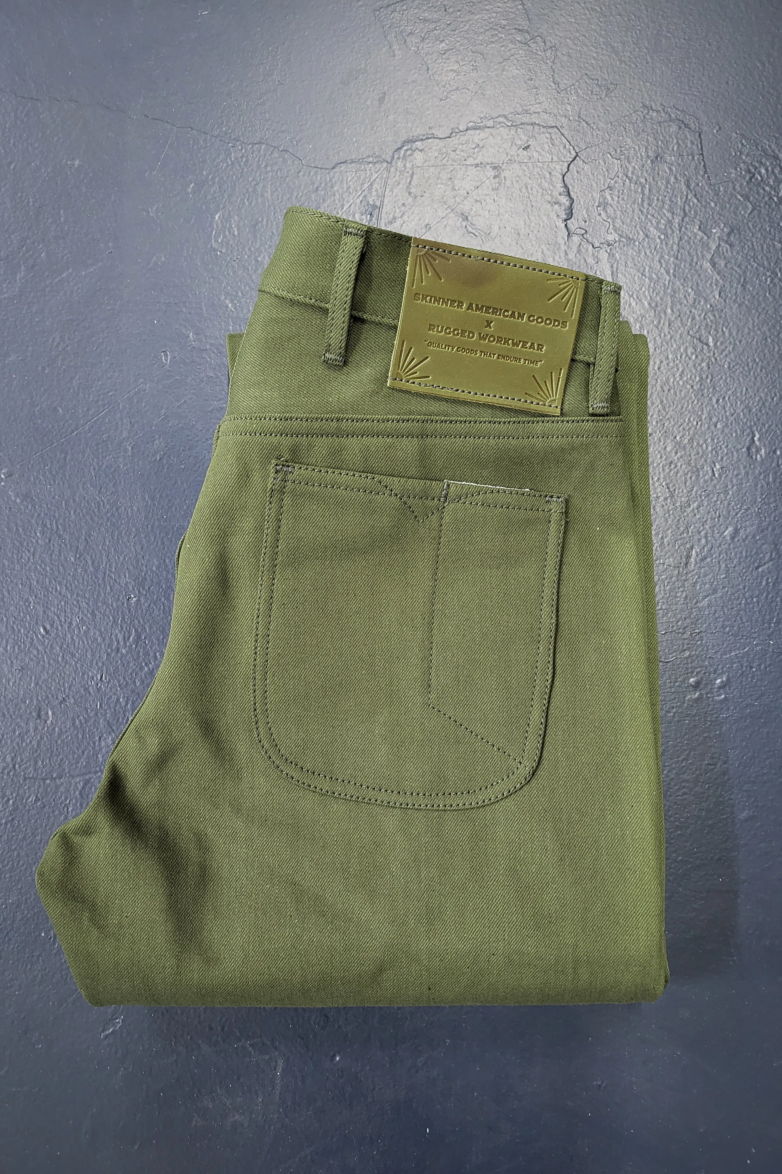 Casual Denim Pants - 13.5oz. Nihon Menpu Olive Selvedge Denim