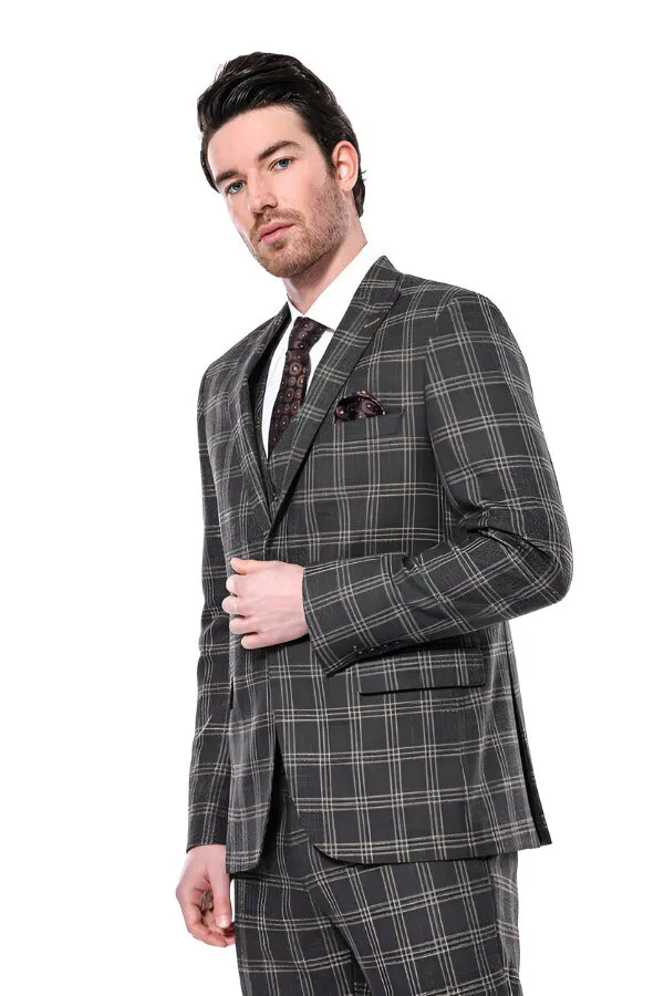 Checked Slim-Fit Black Men Blazer - Wessi