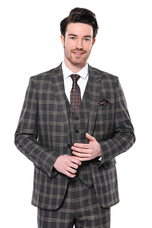 Checked Slim-Fit Black Men Blazer - Wessi