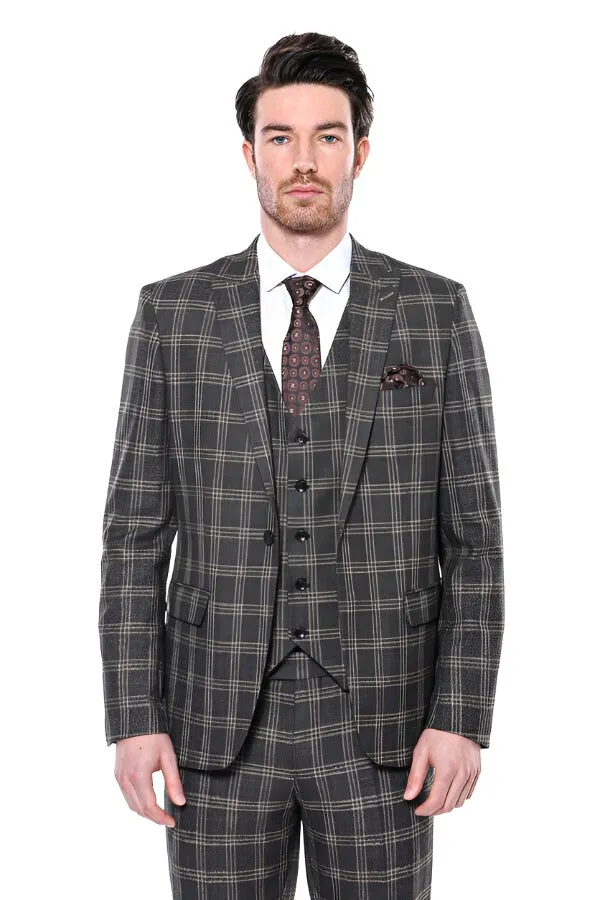 Checked Slim-Fit Black Men Blazer - Wessi