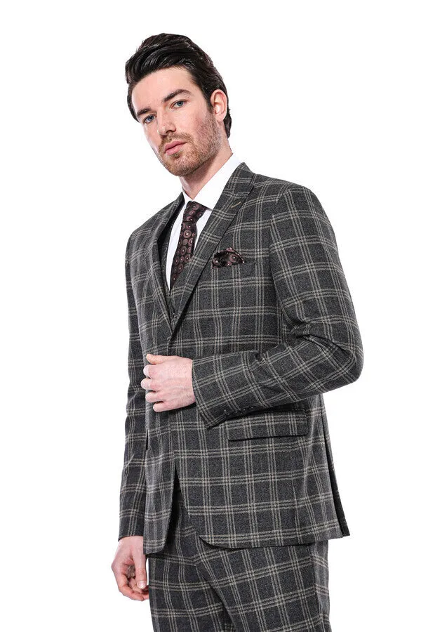 Checked Slim-Fit Black Men Blazer - Wessi