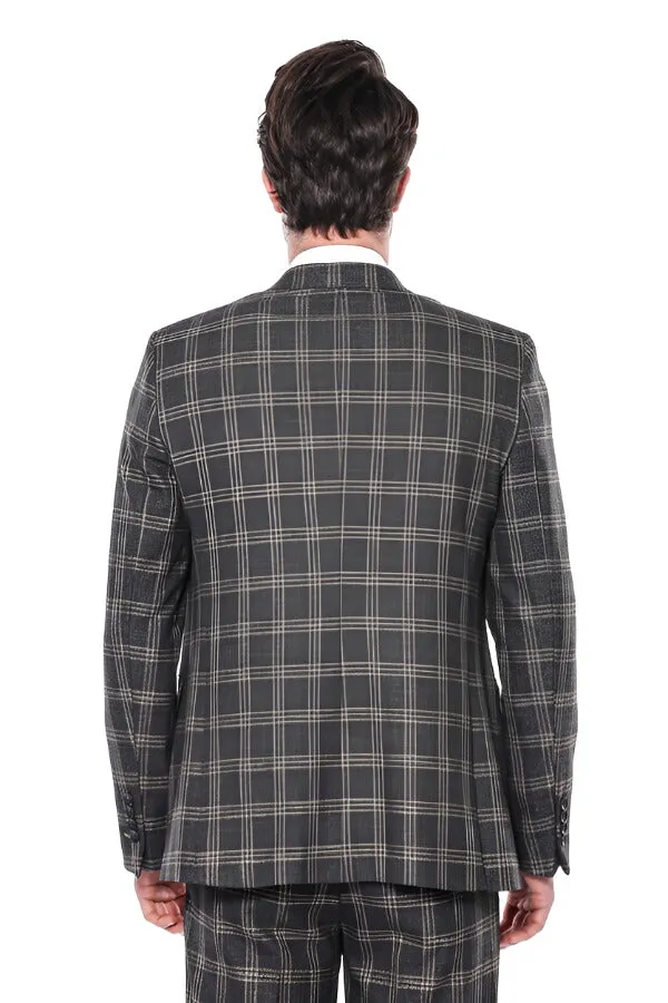 Checked Slim-Fit Black Men Blazer - Wessi