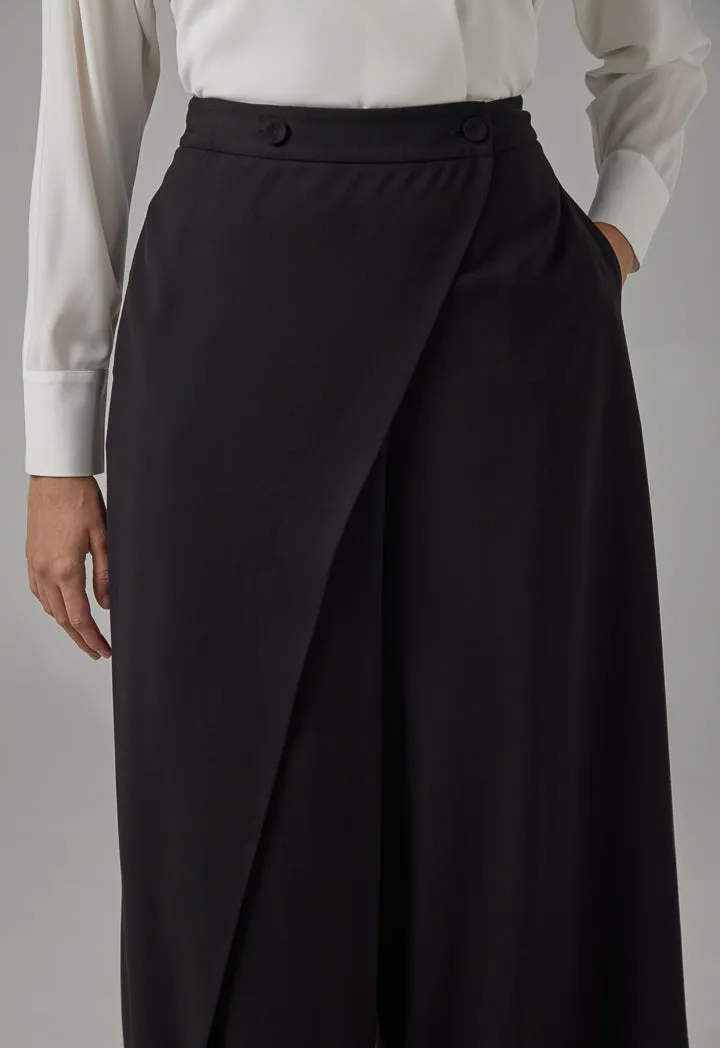 Choice Wrap Wide Leg Basic Trousers Black