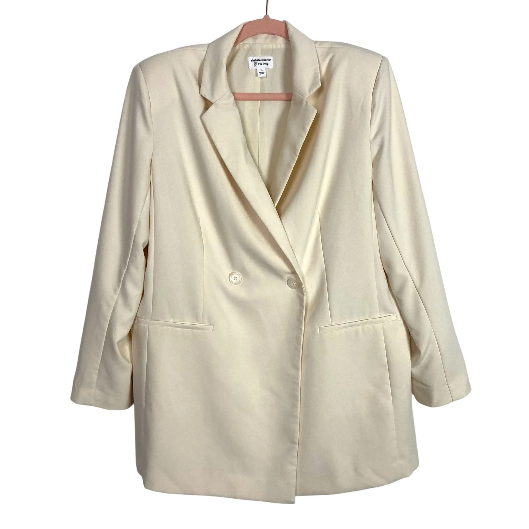 Christine Andrew Amazon the Drop Cream Button Front Shoulder Padded Blazer- Size XL