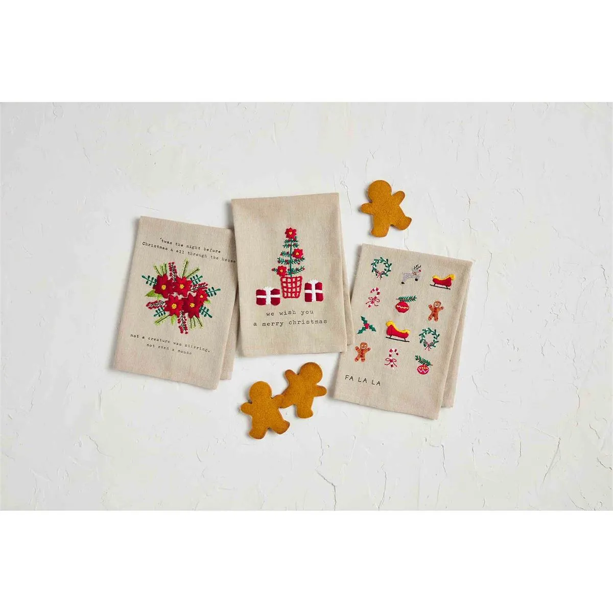 Christmas French Knot Embroidered Towels by Mud Pie