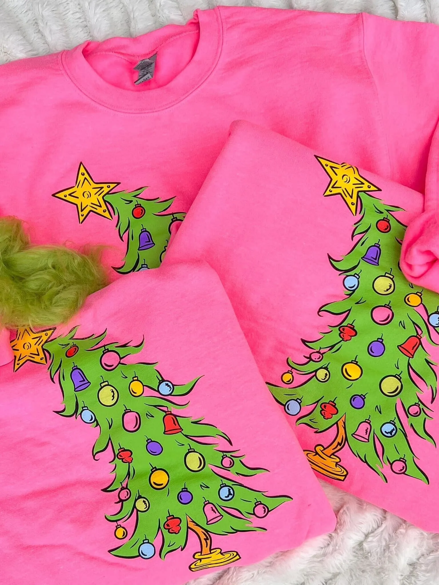 Classic Cartoon Christmas Tree Neon Pink Graphic Sweatshirt