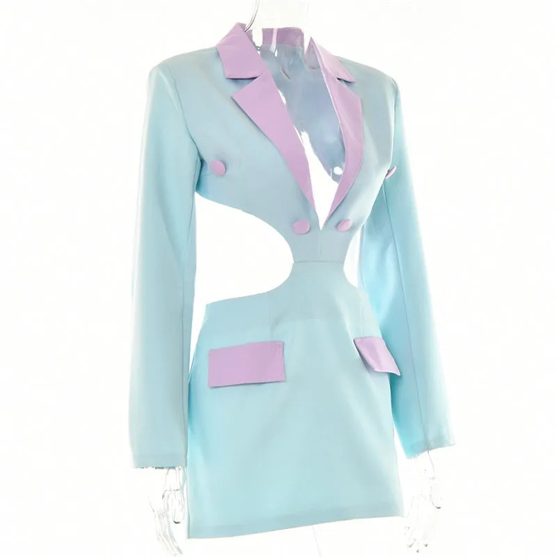 Contrast Blazer Stylish Cut-Out Dress