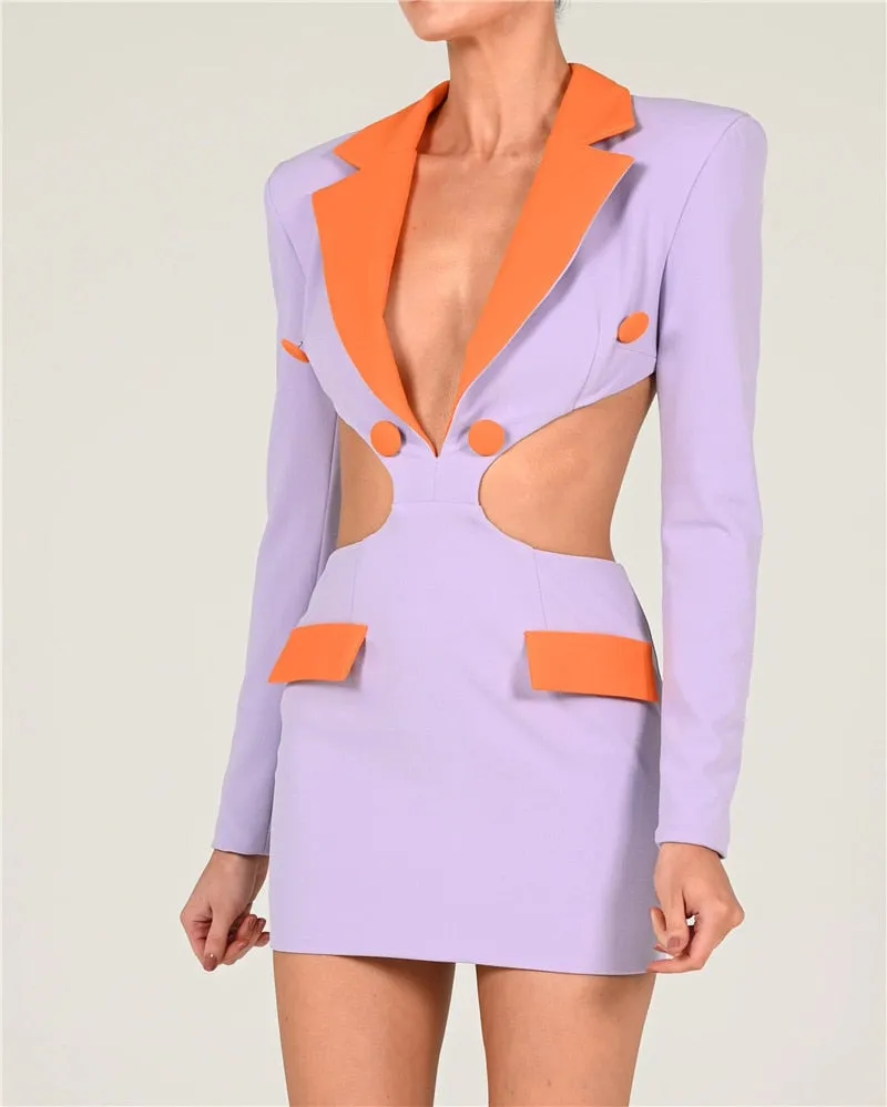 Contrast Blazer Stylish Cut-Out Dress