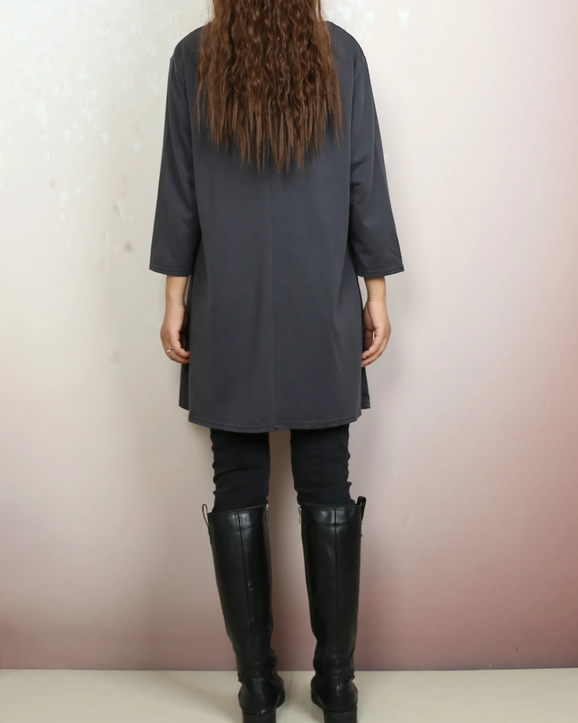 Cotton t-shirt, 3/4 sleeve cotton tunic top, Boho tunic tops, casual loose t-shirt, women's dark blue long tops(Y2008)