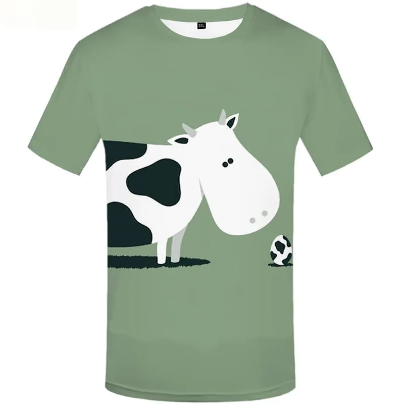 Cow T-shirt Men White T shirts Funny Grass Shirt Print Ball Tshirt Anime Animal T-shirts 3d Short Sleeve Hip hop Men S-5XL