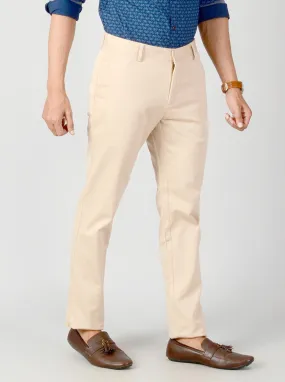 Cream Self Textured Slim Fit Casual Trouser | JadeBlue