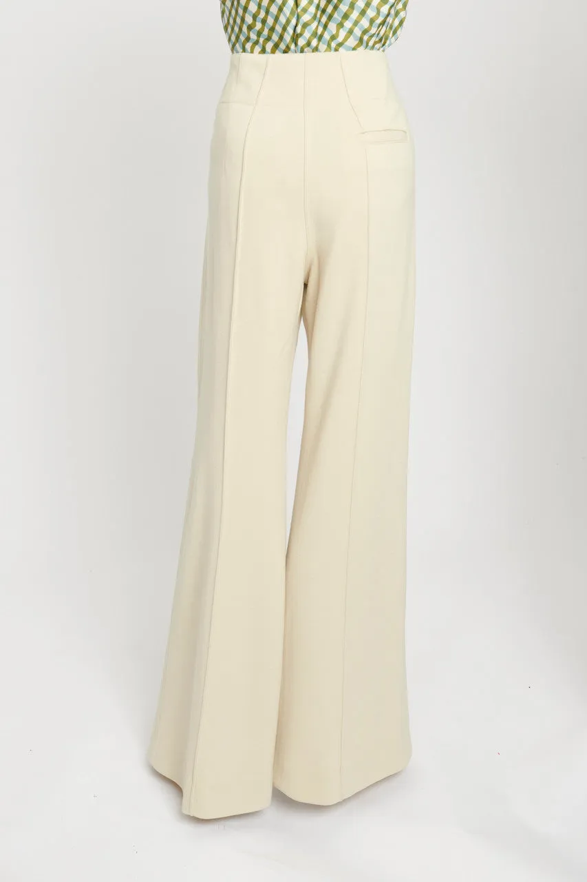 Cream Wool Wide Leg Trousers