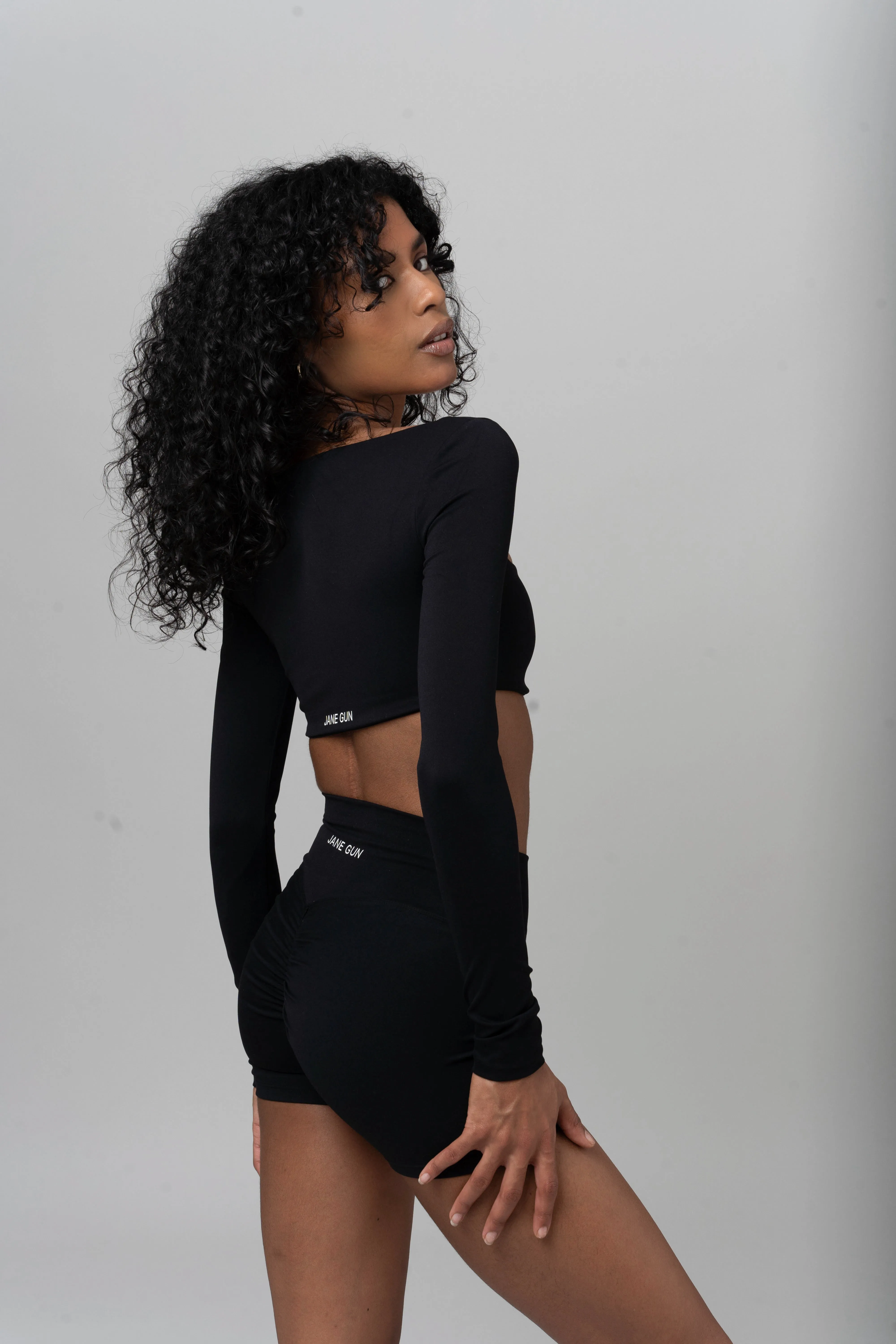 Crop Long Sleeve Top - Black