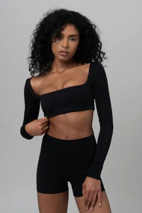 Crop Long Sleeve Top - Black