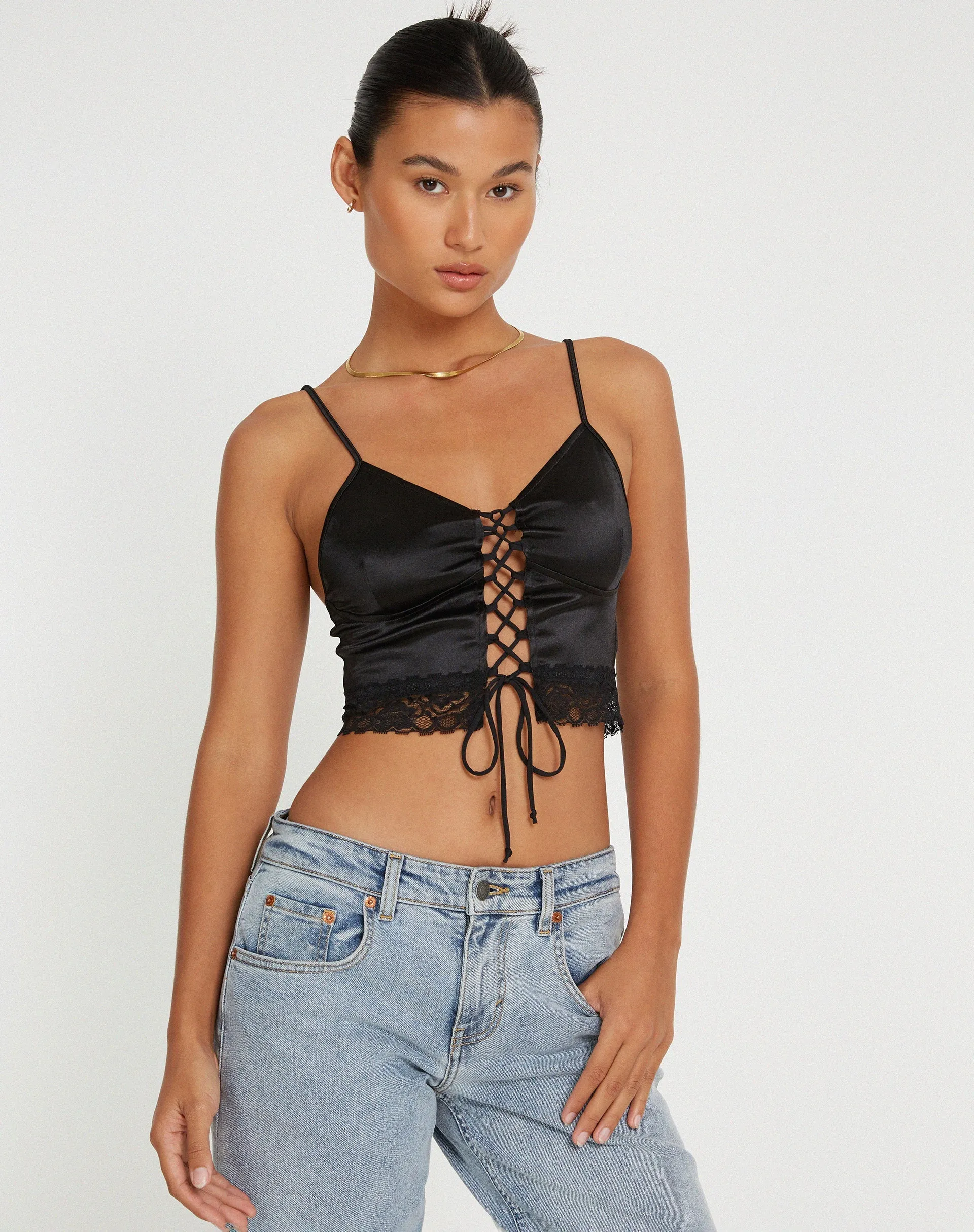 Datuk Crop Top in Satin Black