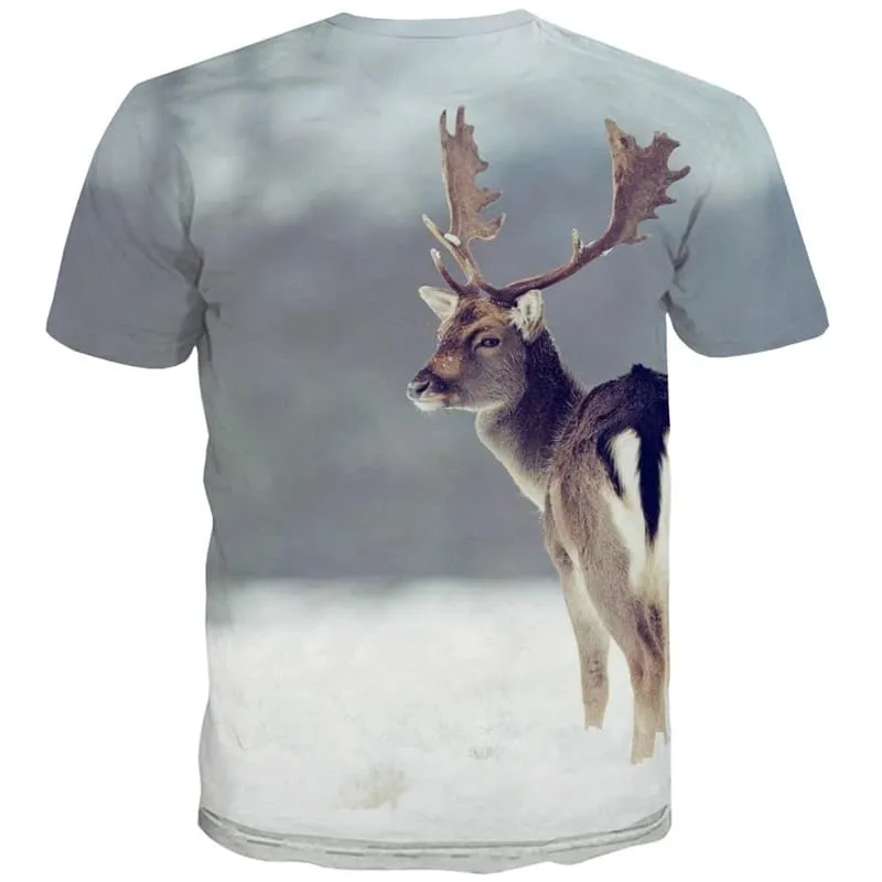 Deer T-shirt Men Animal Tshirt Printed Snow T shirts Funny Short Sleeve Hip hop