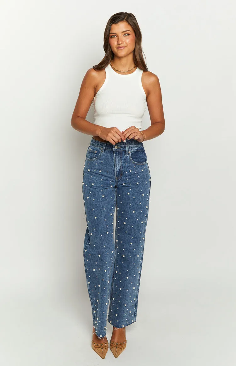 Denim Dazzle Pearl Mid Wash High Waisted Jeans