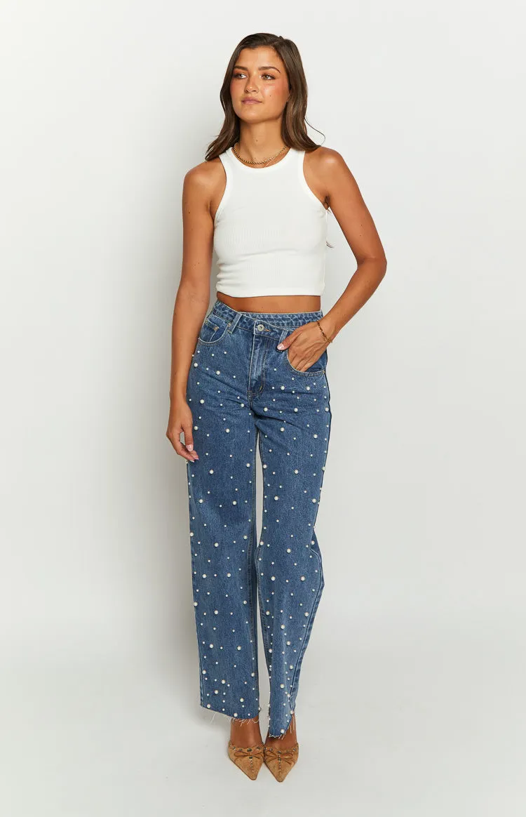 Denim Dazzle Pearl Mid Wash High Waisted Jeans