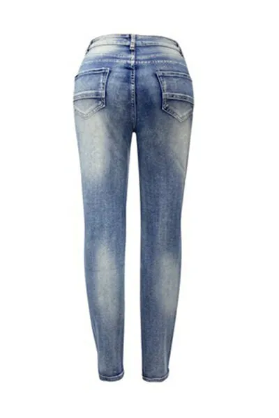 Distressed Button-Fly Jeans with Pockets